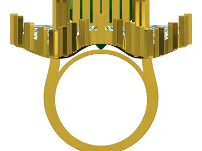 Antique Green Emerald and Baguette Ring 3D print model
