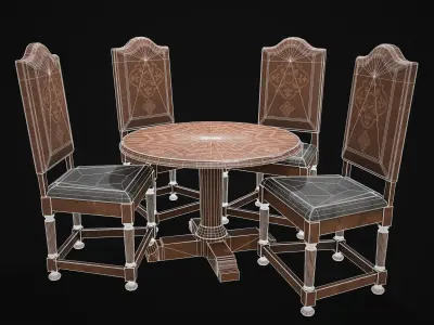 Elegant Round Table and Chairs 3D Model Pack