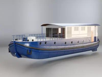 Dutch Barge Houseboat 3D Model Modern Floating Home Low-poly 3D model