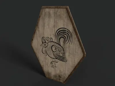 Slavic diamond-shaped shield painted rooster symbol Low-poly 3D model