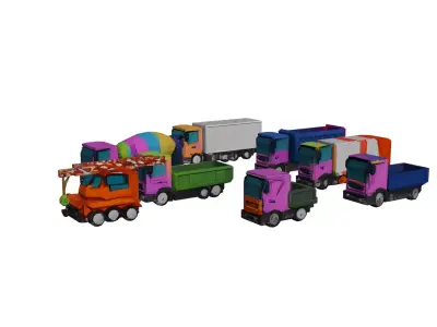 Low Poly Truck Pack 8 Models Optimized Transport Vehicle Set Low-poly 3D model
