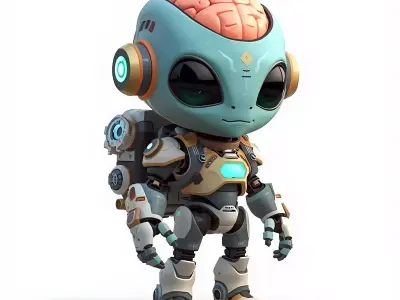Stylized Chibi Cyber-Brain Robot 3D Model Low-poly 3D model