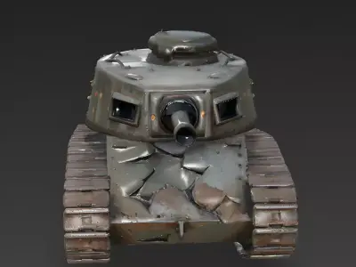 Realistic Wrecked WWI Tank 3D Model Low-poly 3D model