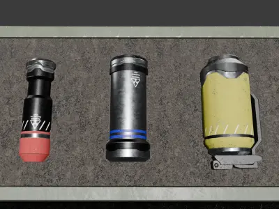 Pack of three Futuristic grenades Low-poly 3D model