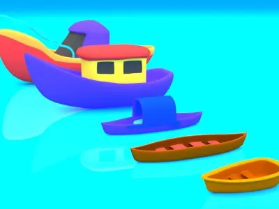 Cartoon Boat Set Low-poly 3D model