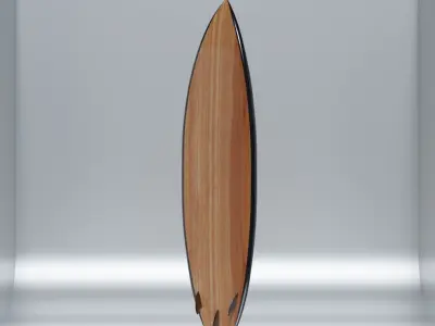 Wooden Surfboard with Carbon Fibre Fins Low-poly 3D model