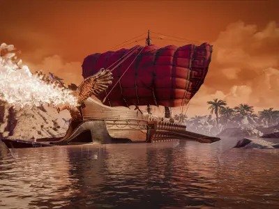 High Quality Antique Trireme Ship  with interior  Low-poly 3D model