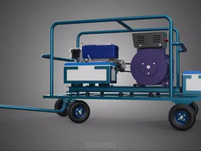 WHEELED UTILITY CART ENGINE TWIN BATTERY POWER BANKS GENERATOR 3D model
