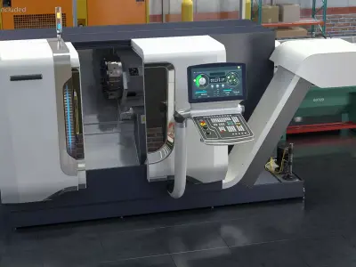 CNC Lathe Universal Turning Center Rigged 3D model