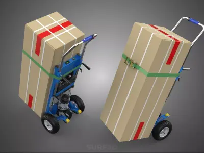 ELECTRIC HAND TRUCK STAIR CLIMBER CARGO PACKAGE BOX RATCHET TILT 3D model