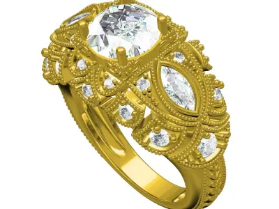 Antique Art Deco Style Wedding Ring for Women 3D print model