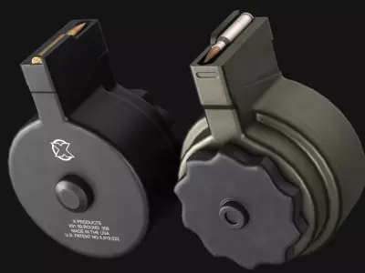 X-Products 50 rounds Drum Magazine HK G3-HK91-HK51 - Game Asset Low-poly 3D model