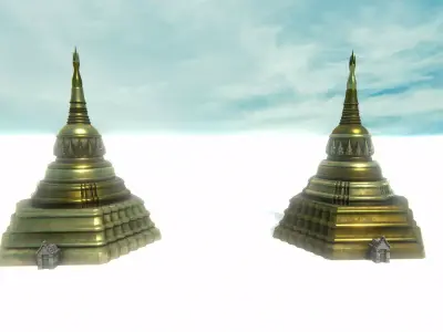 Asian Temple - Pagoda set Low-poly 3D model