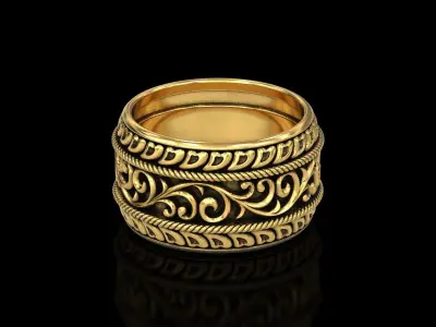 Antique floral carving eternity band ring 3D print model