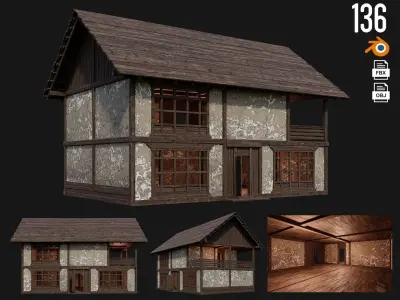 4 Old Medieval Building Pack 4K Textures GameReady 133 to 136 Low-poly 3D model