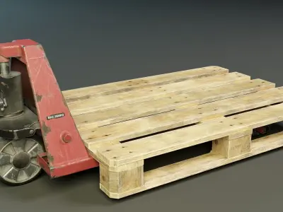 Worn-out hydraulic hand pallet truck PBR Low-poly 3D model