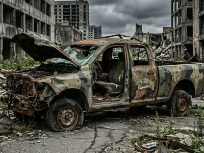 Destroyed Military Pickup Truck  PBR Game Ready Low-poly 3D model