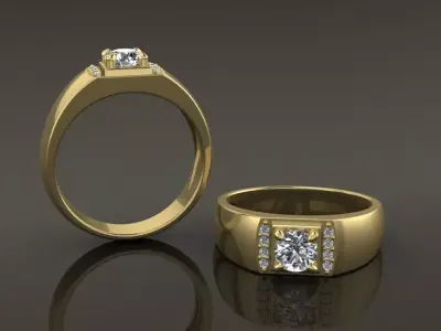 Signet Diamond Rounded Top Ring Mix Size 7-12 3D print model