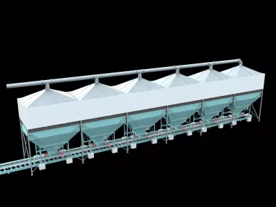 Concerete batching plant feeding hoppers 3D model