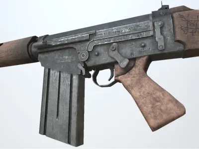 PBR FN FAL Rifle War Low-poly 3D model