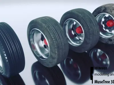 Tire and Rim Low-poly 3D model