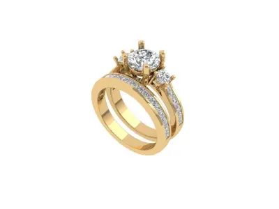 Solitair Ring Bridal Set 3D print model 49