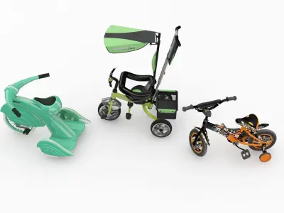 3 Childrens Bicycle and Tricycle 3D model