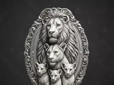 Pendant Lion family pendant Gold pendant Lion 3D print model