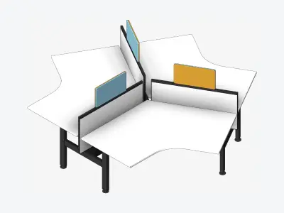 Desk - Cluster - Officetec - Angular - 120 Deg - Fixed Height Low-poly 3D model