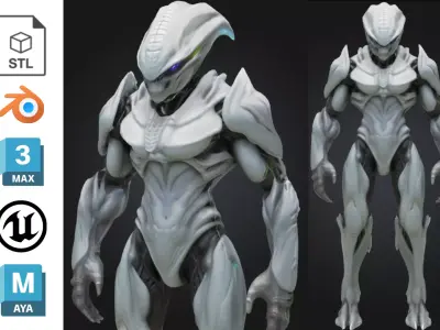 White Armored Alien Soldier Sci Fi Low-poly 3D model