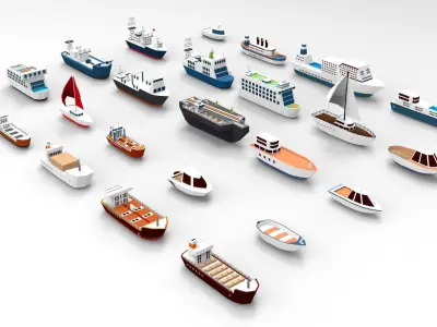 ships collection 3d paper boat icons Low-poly 3D model