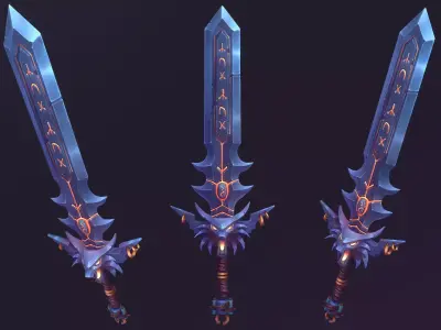 Stylized Witcher Sword Low-poly 3D model