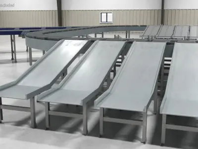 Parcel Sorting Conveyor System Curved 3D model