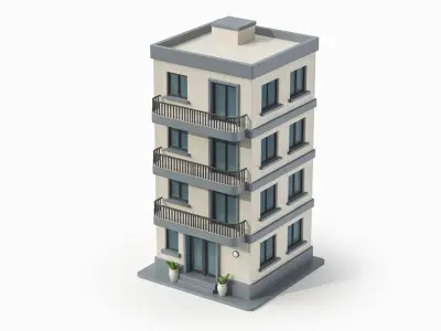 Cartoonish Apartment Building Low Poly 3D Bundle 