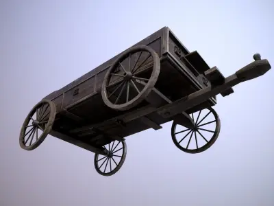 Wooden cart Low-poly 3D model 14