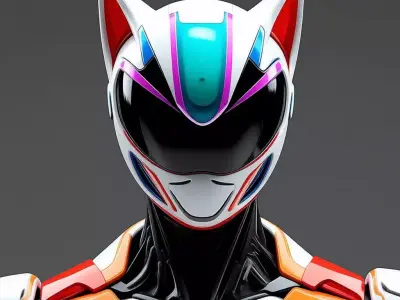 Cat Helmet Mech Suit 3D Model White Armor Neon Accents Low-poly 3D model