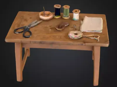Vintage Sewing Table Low-poly 3D model