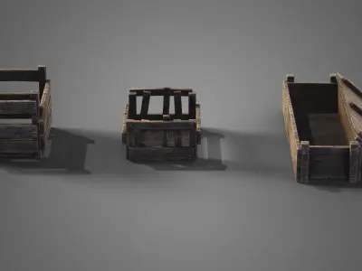 Medieval wooden boxes Low-poly 3D model