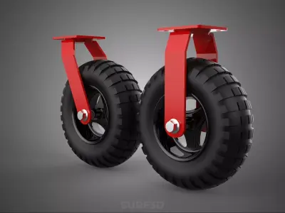 RED SET SWIVEL RIGID FIXED CASTER WHEEL PNEUMATIC TIRE OUTDOOR 3D model