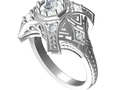 Vintage Art Deco Filigree Diamond Engagement Ring 3D print model