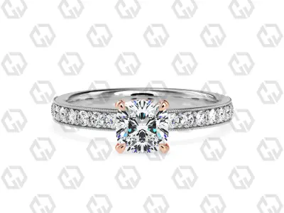 Ring 62 Cushion Shape milgrain pave set ring with Gems 3D print model
