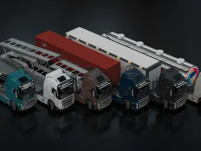 Volvo FH16 Trailer Collection Low-poly 3D model