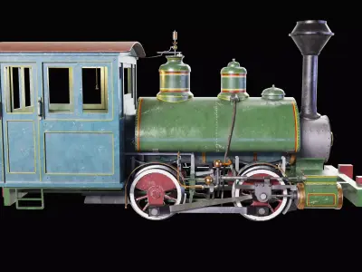 Vintage Steam Locomotive High Quality 3D Model Low-poly 3D model