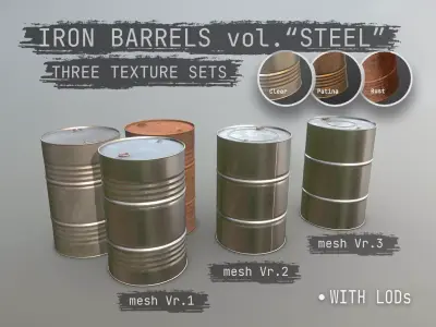 Cargo Iron Barrels 200L Steel Low-poly 3D model