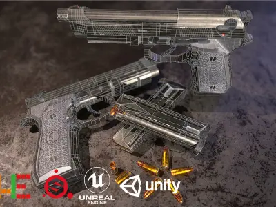 HIE Game Ready Pistol M9 D180720 Low-poly 3D model
