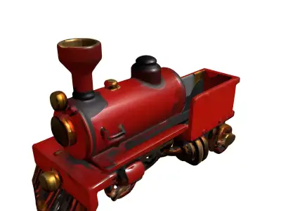 Vintage Red Steam Locomotive Model Low-poly 3D model