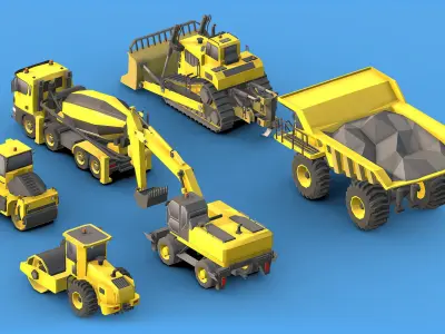 Collection Construction Vehicles Low- Poly Low-poly 3D model