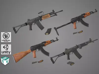 4 Assault Rifle All PBR Unity UE Textures Included 3D Model Pack