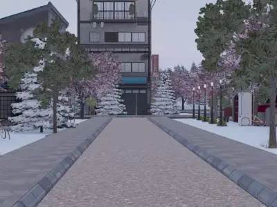 Winter Cherry Blossom Village 3D model