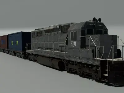 Diesel Locomotive Freight Train 3D Model 3D model
